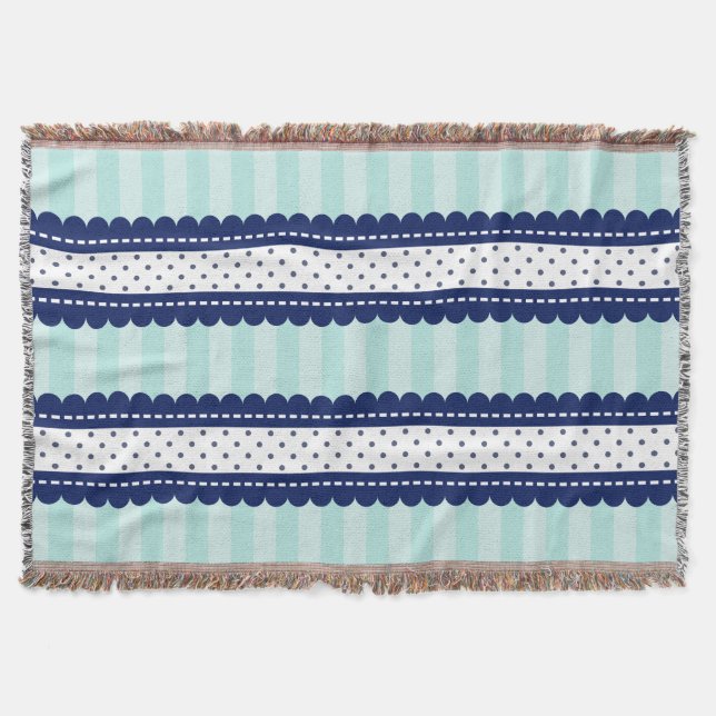 Couverture Motif de rayures et de pois de bleu marine d'Aqua (Devant)
