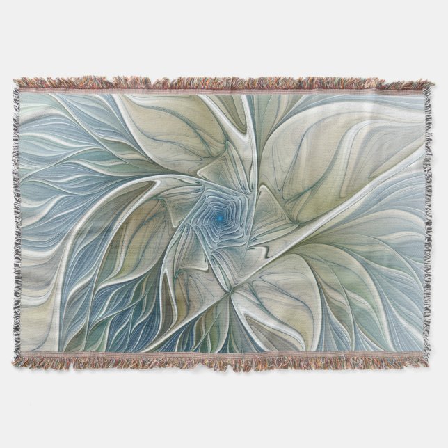 Couverture Motif de rêve floral Abstrait Bleu Kaki Fractale (Devant)