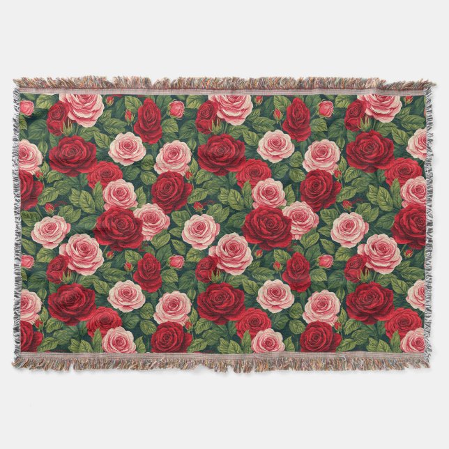 Couverture Motif de rose vibrant avec des roses rouges et ros (Devant)