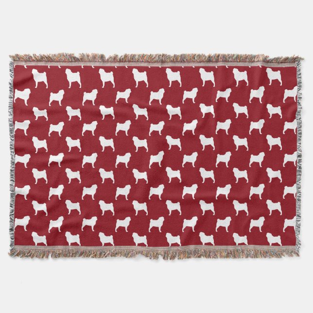 Couverture Motif de silhouettes de Pug rouge et blanc (Devant)