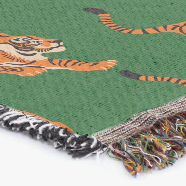 Couverture Motif de tigre avec fond vert (Coin)