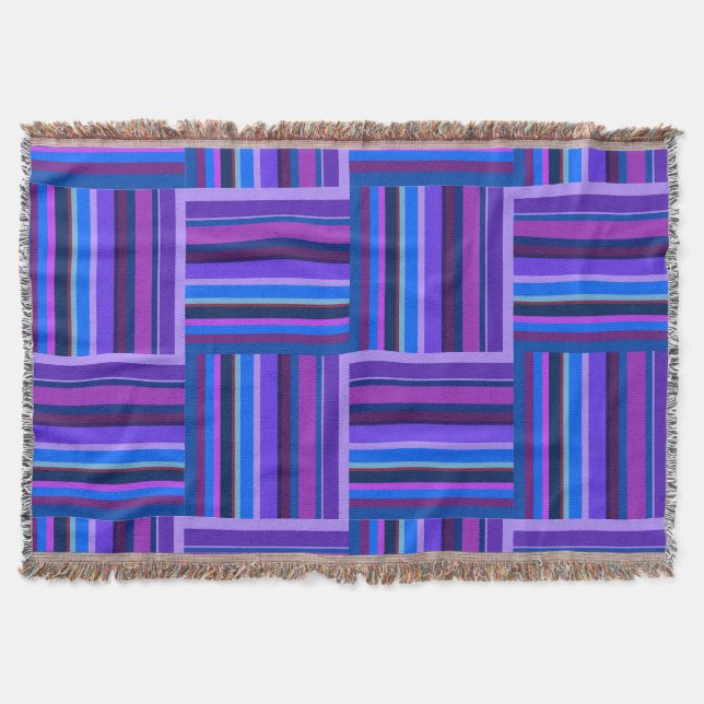 Couverture Motif de tissage à rayures bleues et violettes (Devant)