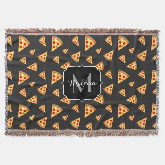 Couverture Motif de tranches de pizza cool et amusant Monogra (Devant)