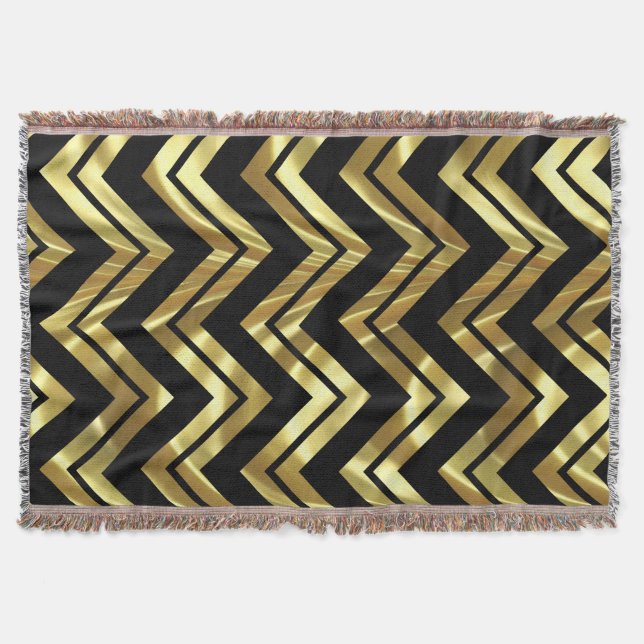 Couverture Motif de zigzag noir et métallique de Chevron d'or (Devant)