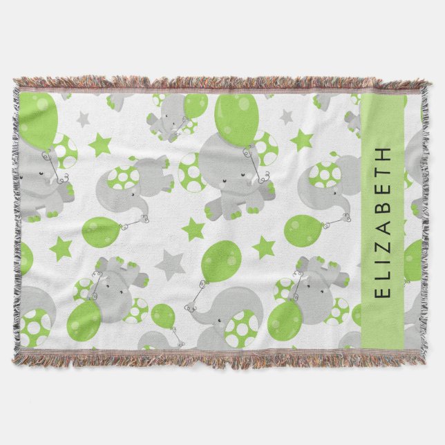 Couverture Motif D'Eléphants, Eléphants Mignons, Votre Nom (Devant)
