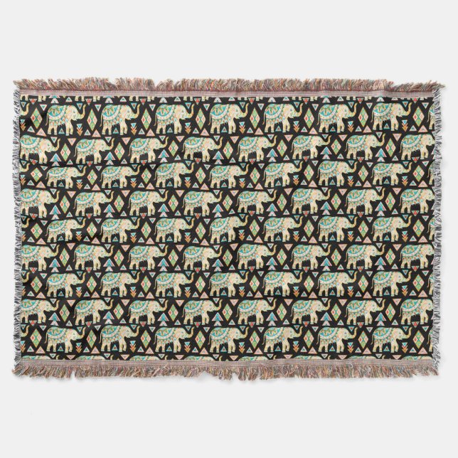 Couverture Motif d'éléphants indiens colorés mignons (Devant)