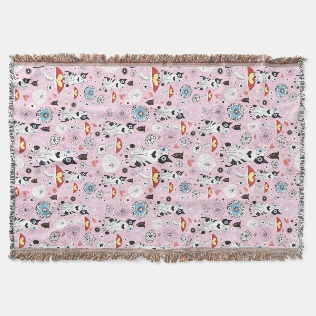 Couverture motif des chats et des fleurs (Devant)