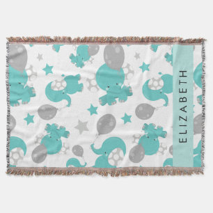 Couverture Motif Des Eléphants Bleus, Étoiles, Votre Nom