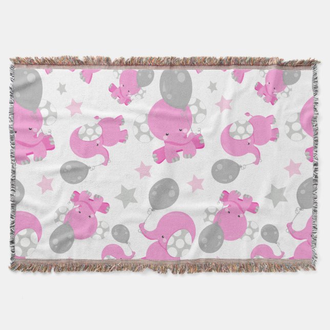 Couverture Motif Des Eléphants Roses, Eléphants Mignons, Étoi (Devant)