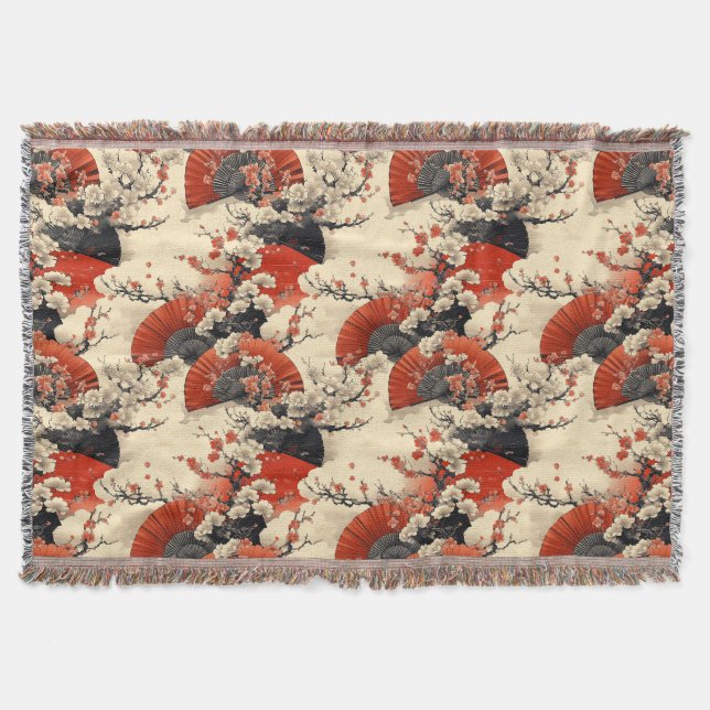 Couverture Motif d'éventail de fleurs de cerisier japonais (5 (Devant)