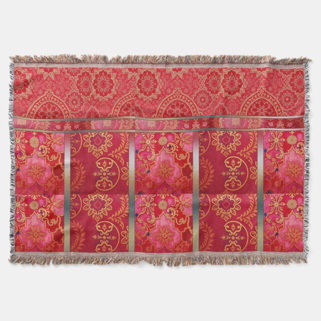 Couverture Motif doré rouge ORIENTAL - Plaid jeté (Devant)