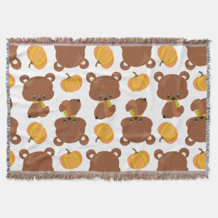 Couverture Motif D'Ours, Ours Mignons, Automne, Citrouille