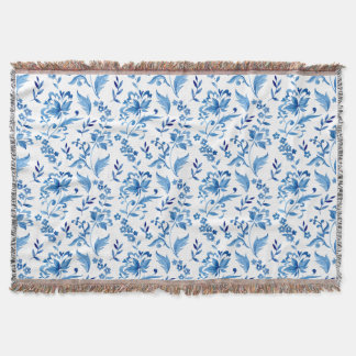 Couverture Motif Élégant Vintage Fleurs Bleu Monogramme