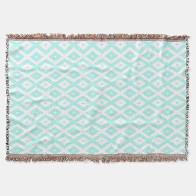 Couverture Motif en diamant Turquoise et blanc (Devant)