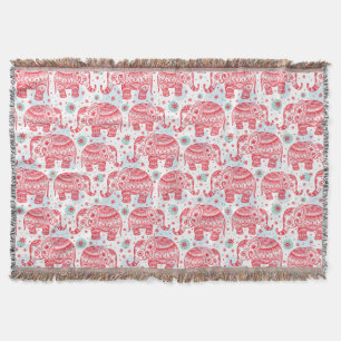 Couverture Motif ethnique rouge d'éléphant