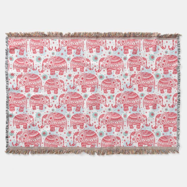 Couverture Motif ethnique rouge d'éléphant (Devant)