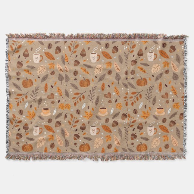 Couverture motif feuilles d'automne et citrouille  (Devant)