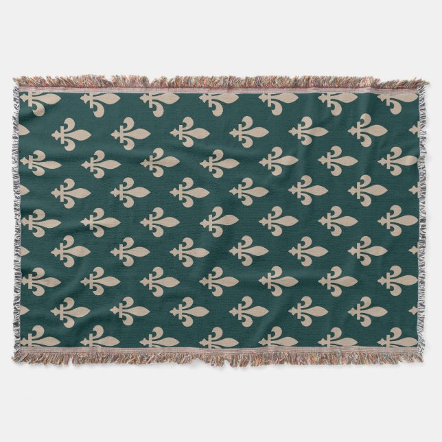 Couverture Motif Fleur de Lis, Crème Royale Française sur Fon (Devant)
