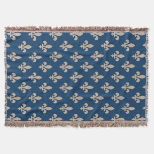 Couverture Motif Fleur de Lis, Royal Français, Crème sur Bleu