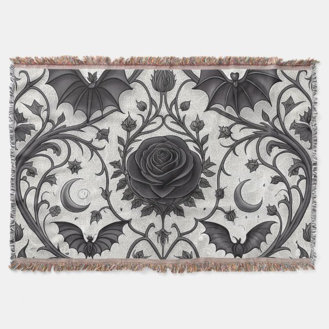 Couverture Motif Fleur de Rose Gothique Sombre (3) (Devant)