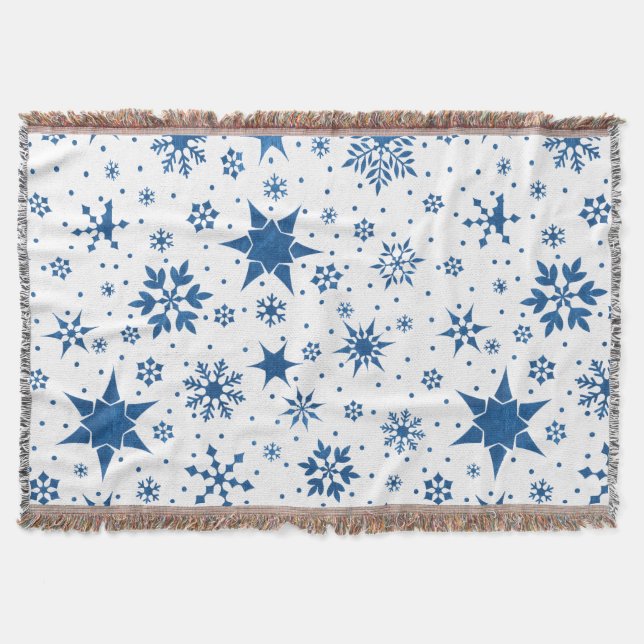 Couverture Motif Flocon de Neige Bleu (Devant)