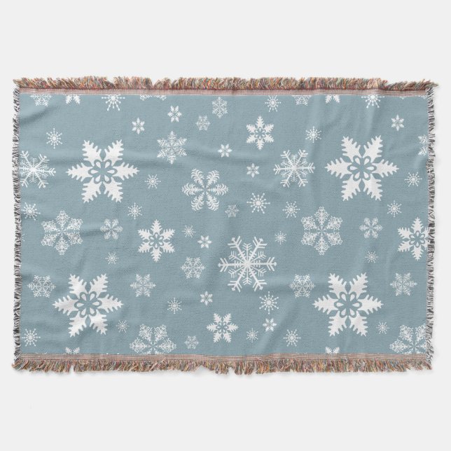 Couverture Motif Flocon de Neige, Flocons Blancs, Neige, Gris (Devant)