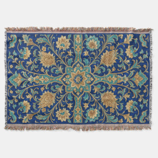 Couverture Motif floral arabesque persan bleu royal