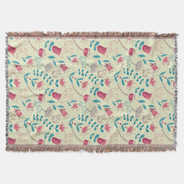 Couverture Motif floral avec des chats de bande dessinée (Devant)