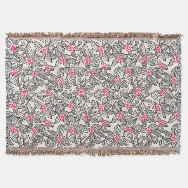 Couverture Motif floral avec des oiseaux de bande dessinée (Devant)