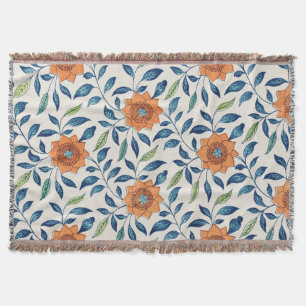 Couverture Motif floral bleu et orange