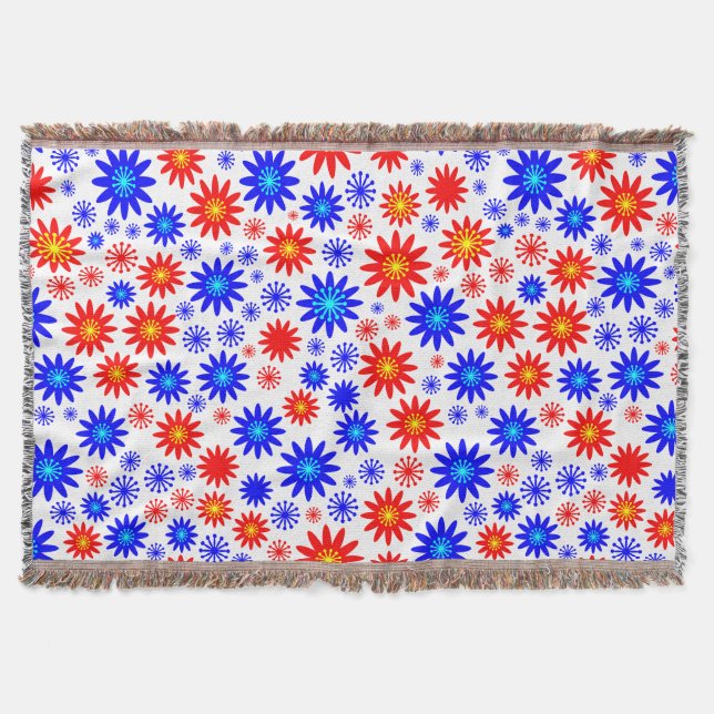 Couverture Motif floral - Bleus avec rouge, jaune et blanc (Devant)