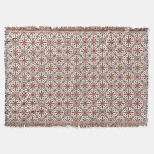 Couverture Motif floral boho en rouge, rose et sarcelle