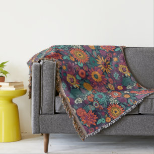 Couverture Motif Floral, Bouquet de fleurs colorées,