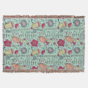 Couverture Motif floral de bande dessinée avec des oiseaux