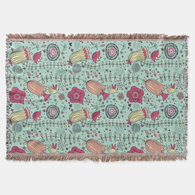 Couverture Motif floral de bande dessinée avec des oiseaux (Devant)