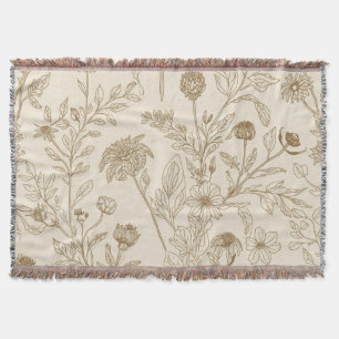 Couverture Motif floral de dessin au trait botanique sépia an