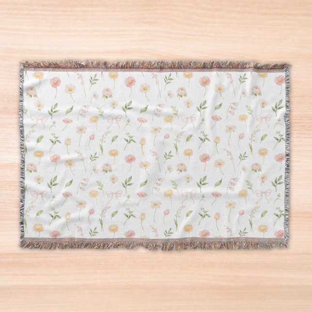 Couverture Motif floral de fleurs jaunes et roses à l'aquarel (Créateur téléchargé)