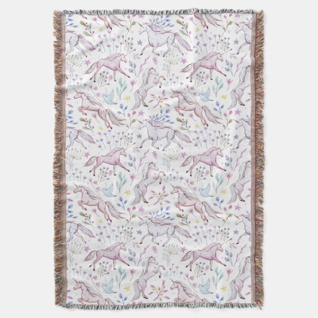 Couverture Motif floral de licorne d'aquarelle (devant Vertical)