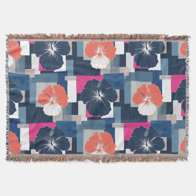 Couverture Motif floral d'hibiscus bleu élégant (1) (Devant)