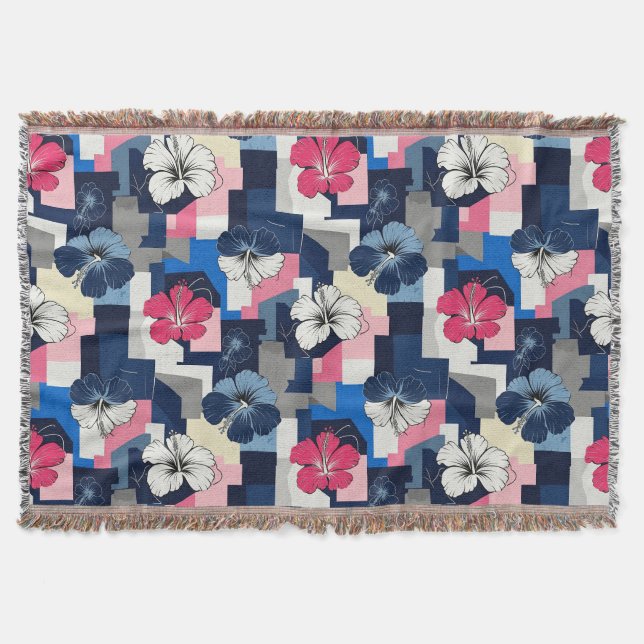 Couverture Motif floral d'hibiscus bleu élégant (4) (Devant)