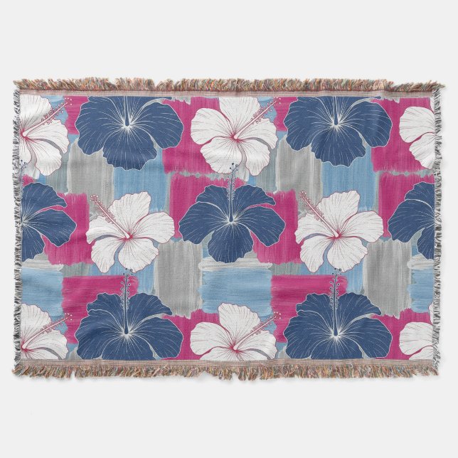 Couverture Motif floral d'hibiscus bleu élégant (5) (Devant)