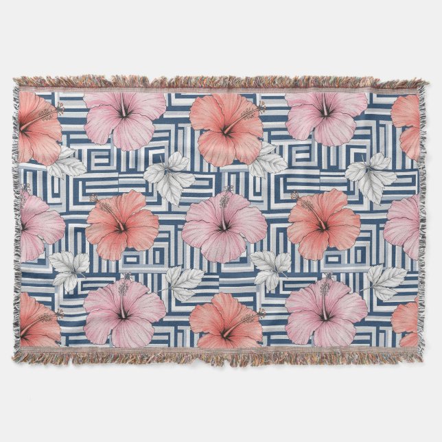 Couverture Motif floral d'hibiscus bleu élégant (6) (Devant)