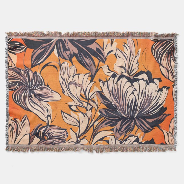 Couverture Motif floral élégant noir et blanc sur fond doré m (Devant)