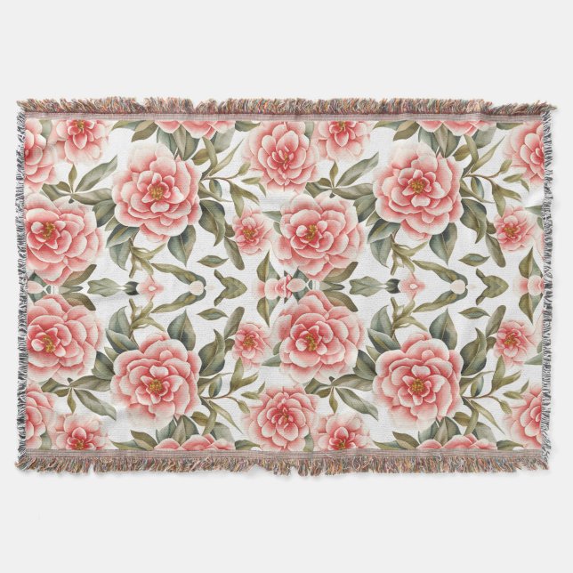 Couverture Motif Floral Fleurs de Camellia (Devant)