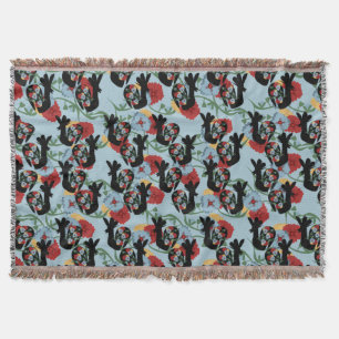 Couverture Motif floral mexicain Coqs Folk