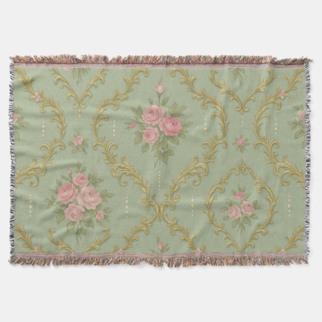 Couverture Motif floral Rococo élégant dans des pastels doux (Devant)