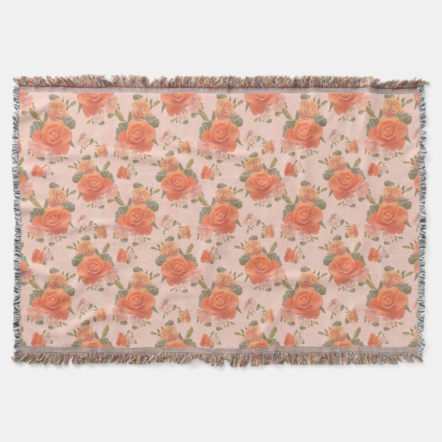 Couverture motif floral rose orange rose mariage printemps (Devant)