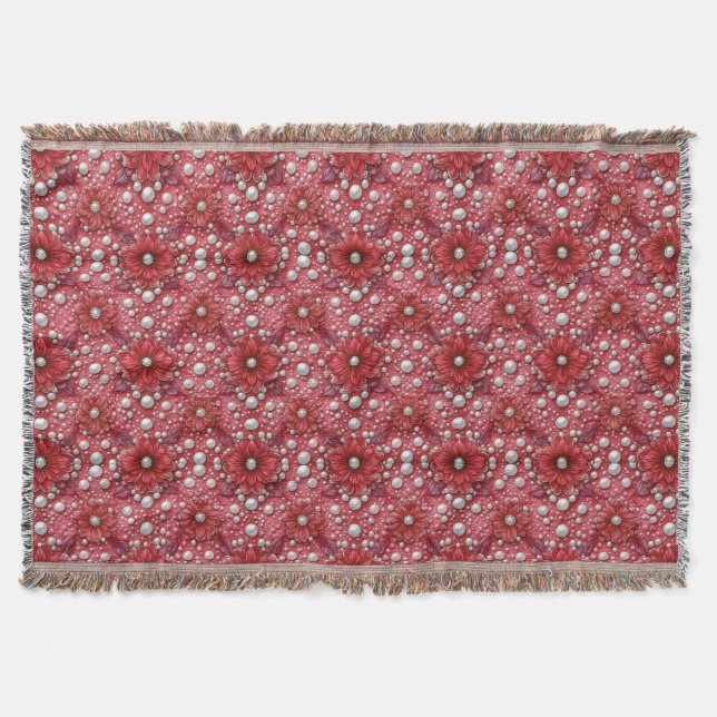 Couverture Motif floral rouge avec accents de perles (Devant)
