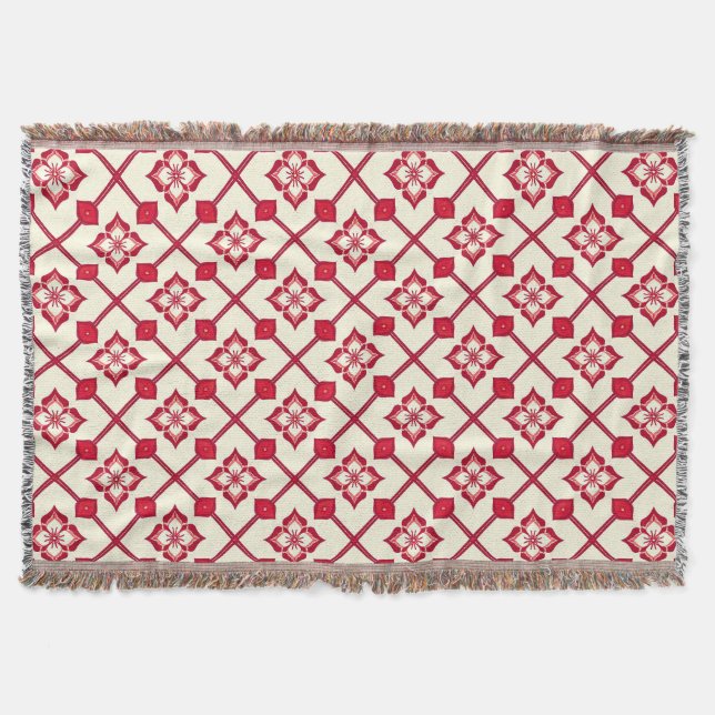Couverture Motif floral rouge et blanc (Devant)