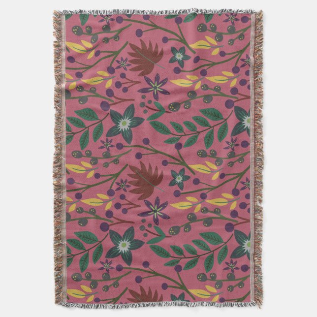 Couverture Motif floral sans couture fleurs roses feuilles br (devant Vertical)